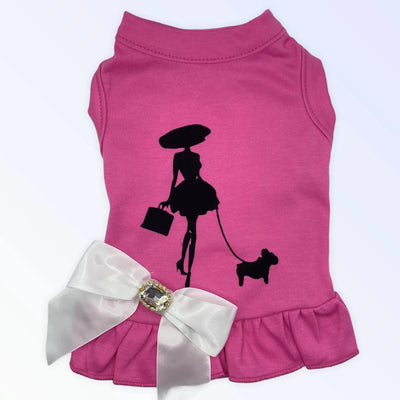 Classy Lady and Frenchie Dog Outfit - Stylish Pet Fashion in Pink and White, Bark Fifth Avenue - Pets Perfect
