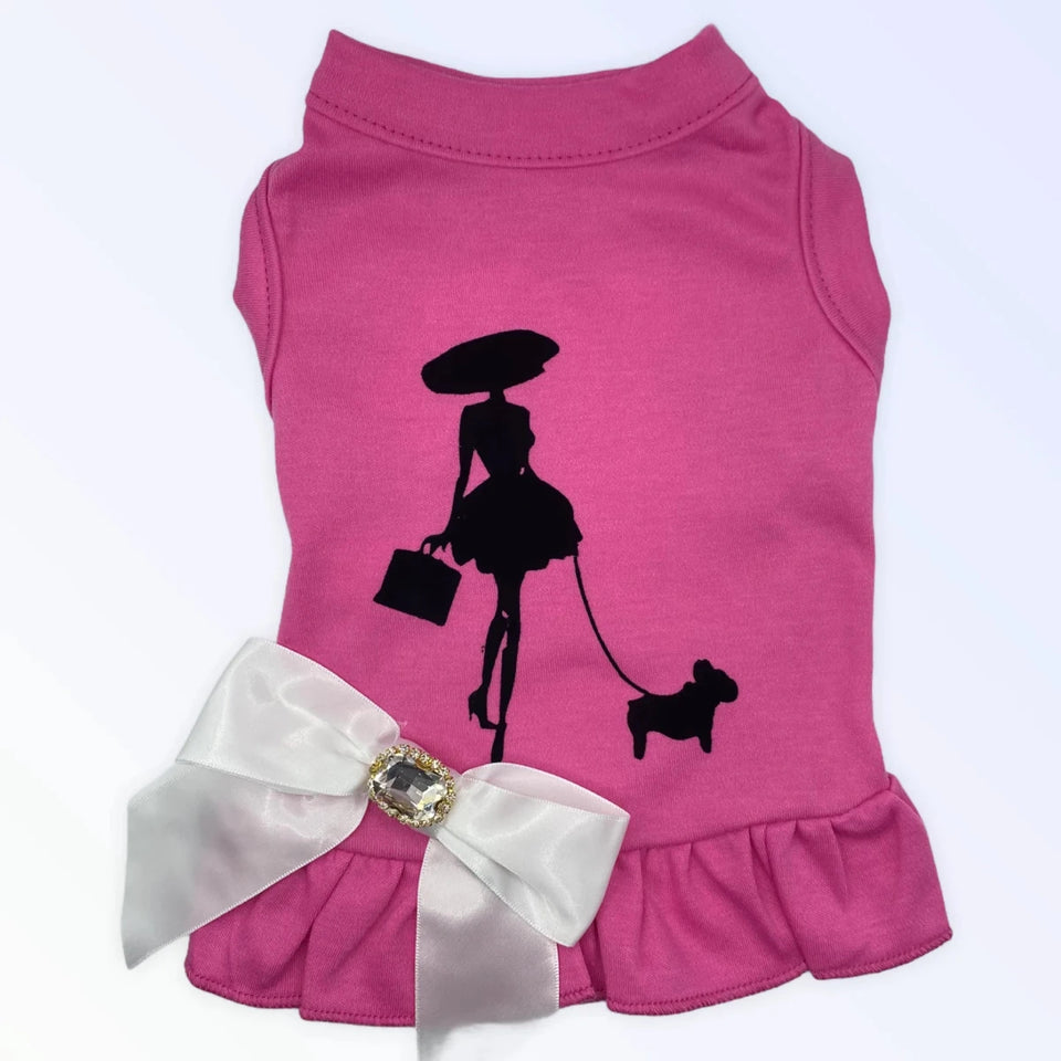 Classy Lady and Frenchie Dog Outfit - Stylish Pet Fashion in Pink and White, Bark Fifth Avenue - Pets Perfect