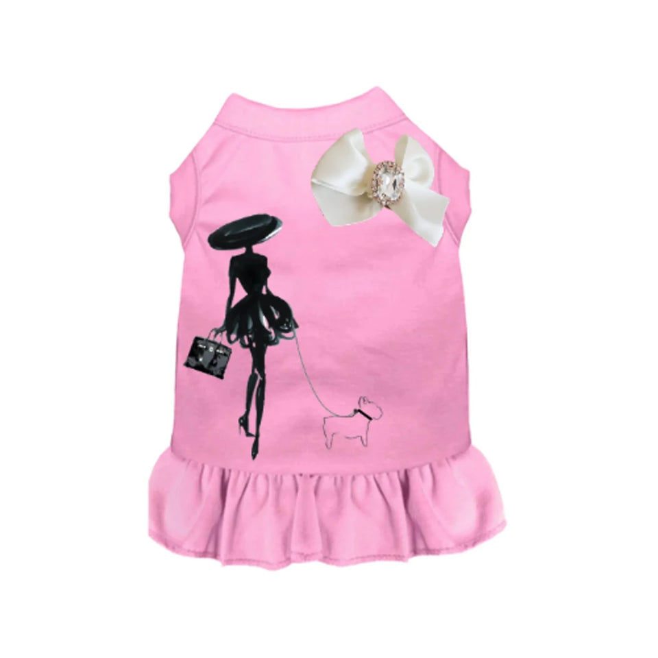 Classy Lady and Frenchie Dog Outfit - Stylish Pet Fashion in Pink and White, Bark Fifth Avenue - Pets Perfect