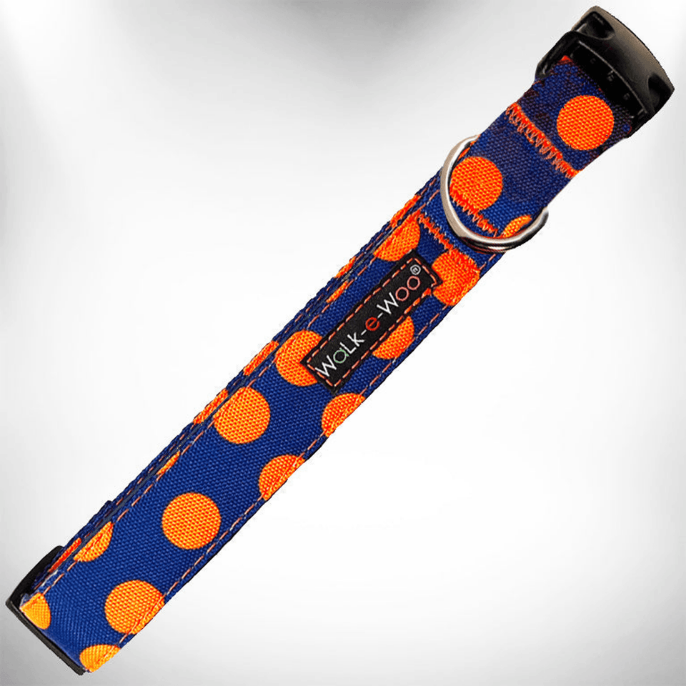 Elegant Red Polka Dot Dog Collar by Walk-e-Woo, Grey Dot On Red/L 1" Width Fits 14-25" Neck, view 4