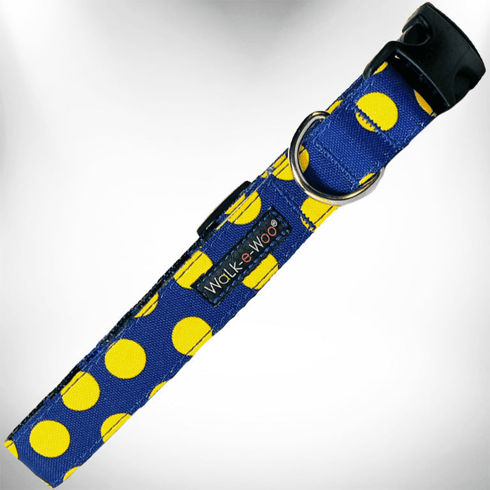 Elegant Red Polka Dot Dog Collar by Walk-e-Woo, Tan Dot On Red/Xs 5/8" Width Fits 8-12" Neck, view 6