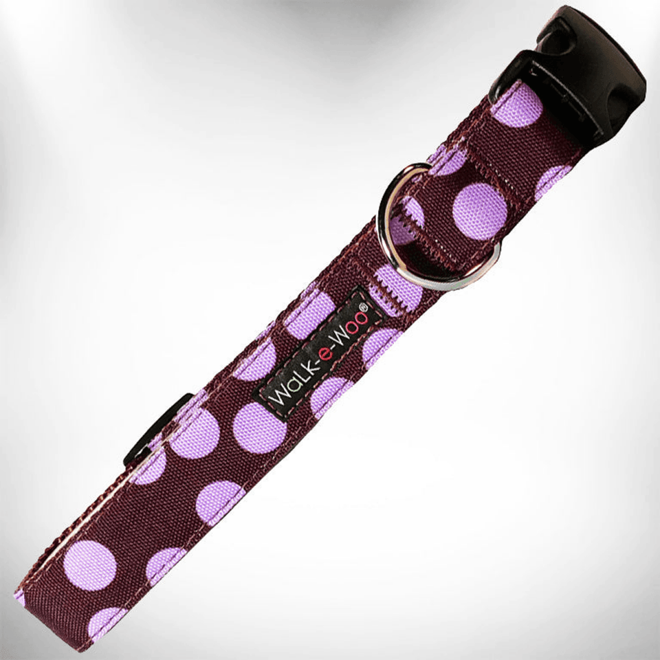 Elegant Red Polka Dot Dog Collar by Walk-e-Woo, Tan Dot On Red/Xl 1.5" Wide Fits 18-28" Neck, view 10