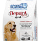 Forza10 Active Depura Fish Diet Dry Dog Food bag with golden retriever, made in Italy, canine formula, wild caught anchovy protein.