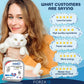 Young woman holding white cat next to Forza10 Actiwet Hypoallergenic Icelandic Fish Recipe Canned Cat Food with customer reviews.