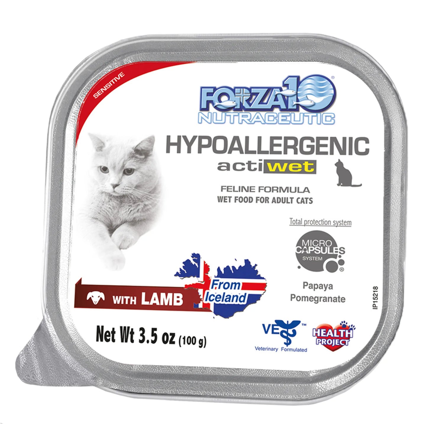 Forza10 Actiwet Hypoallergenic Canned Cat Food with lamb, papaya, pomegranate, sensitive formula for adult cats
