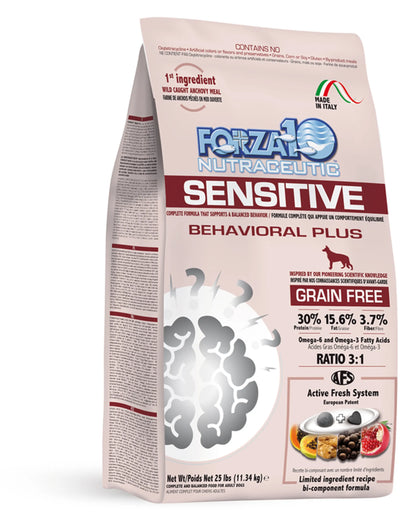 Forza10 Sensitive Behavioral Plus grain free dog food with omega fatty acids and active fresh system formula