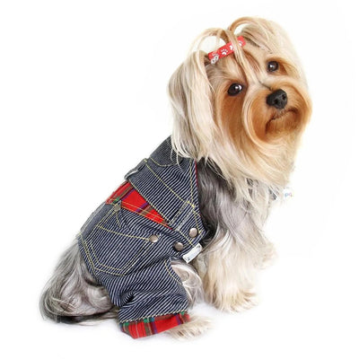 Klippo Stripy Denim Dog Overall with Adjustable Straps & D-Ring - Pets Perfect