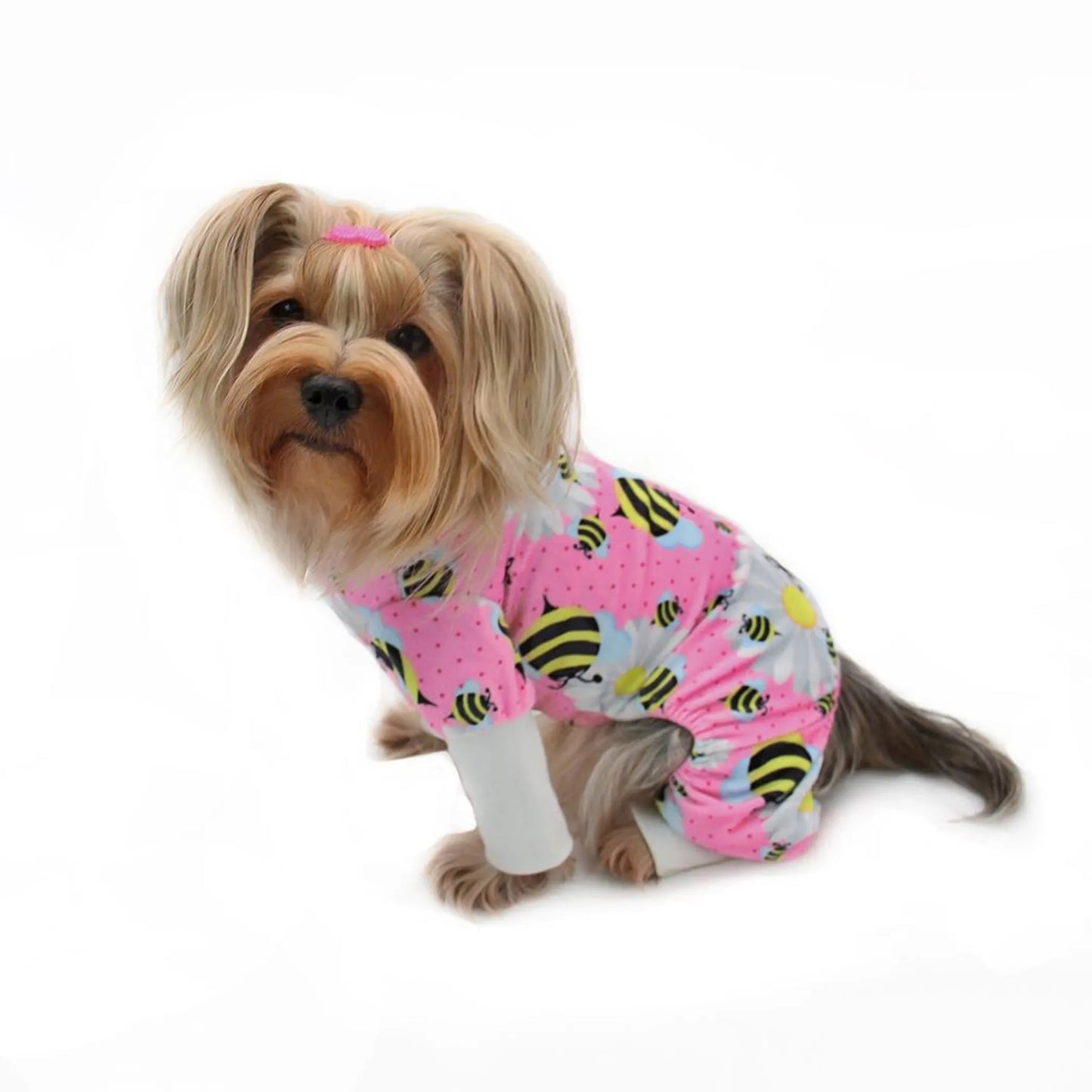 Klippo Bumblebee & Flower Plush Minky Dog Pajamas - Ultra Soft with Stretch Collar & Cuffs