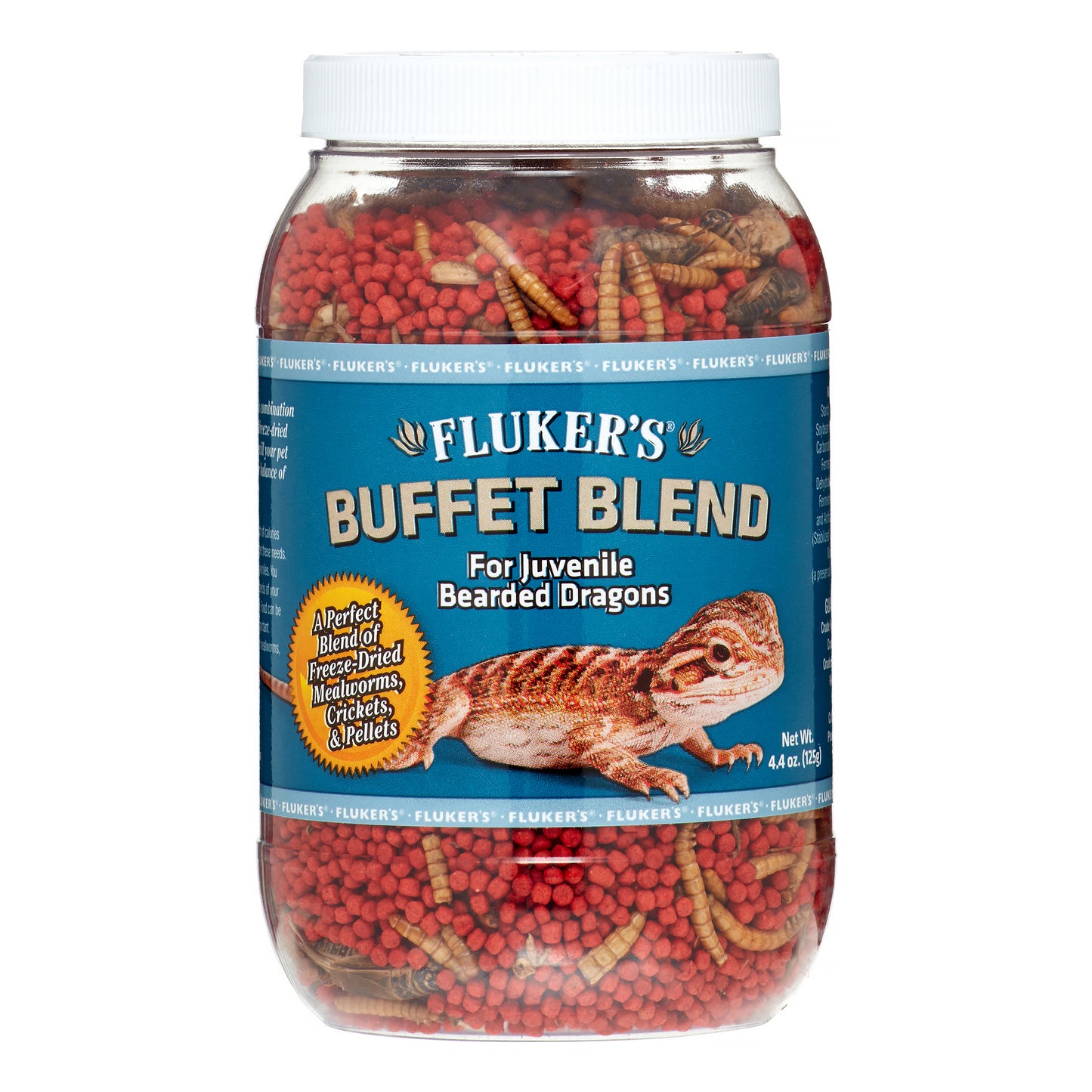 Fluker's Buffet Blend Juvenile Bearded Dragon Food - Freeze Dried Crickets, Mealworms and Vitamin-Enriched Pellets, 4.4 oz