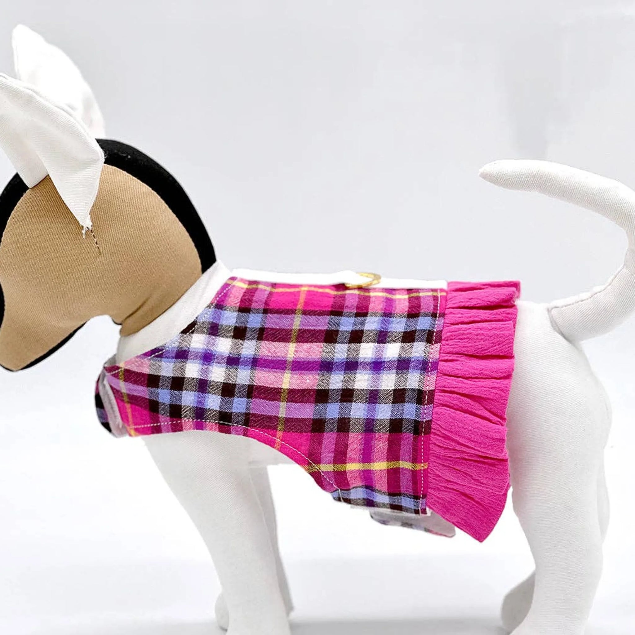 Pink Plaid Harness Vest with Ruffle Trim