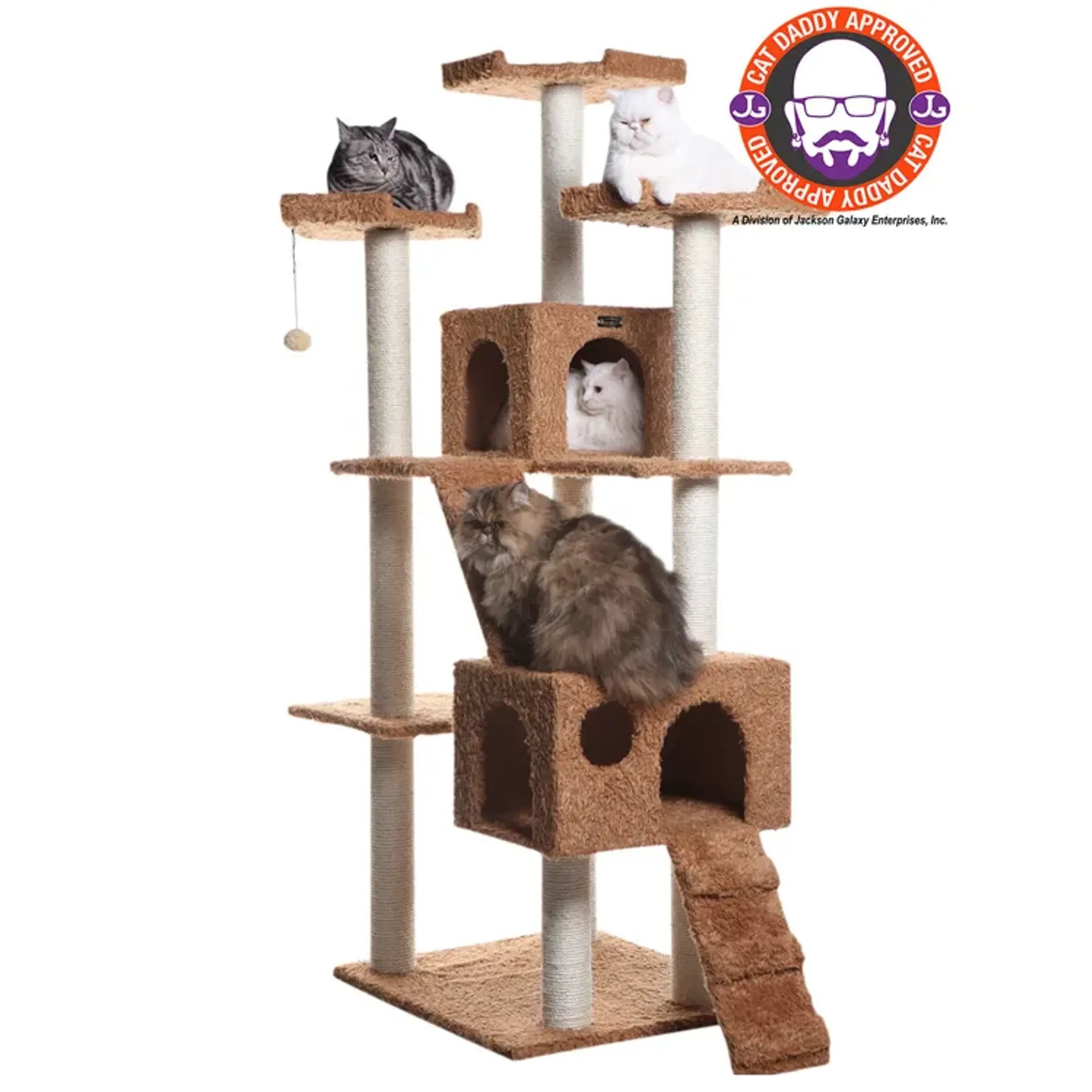 Real Wood 74" Multi-Level Cat Tree Large Cat Play Furniture
