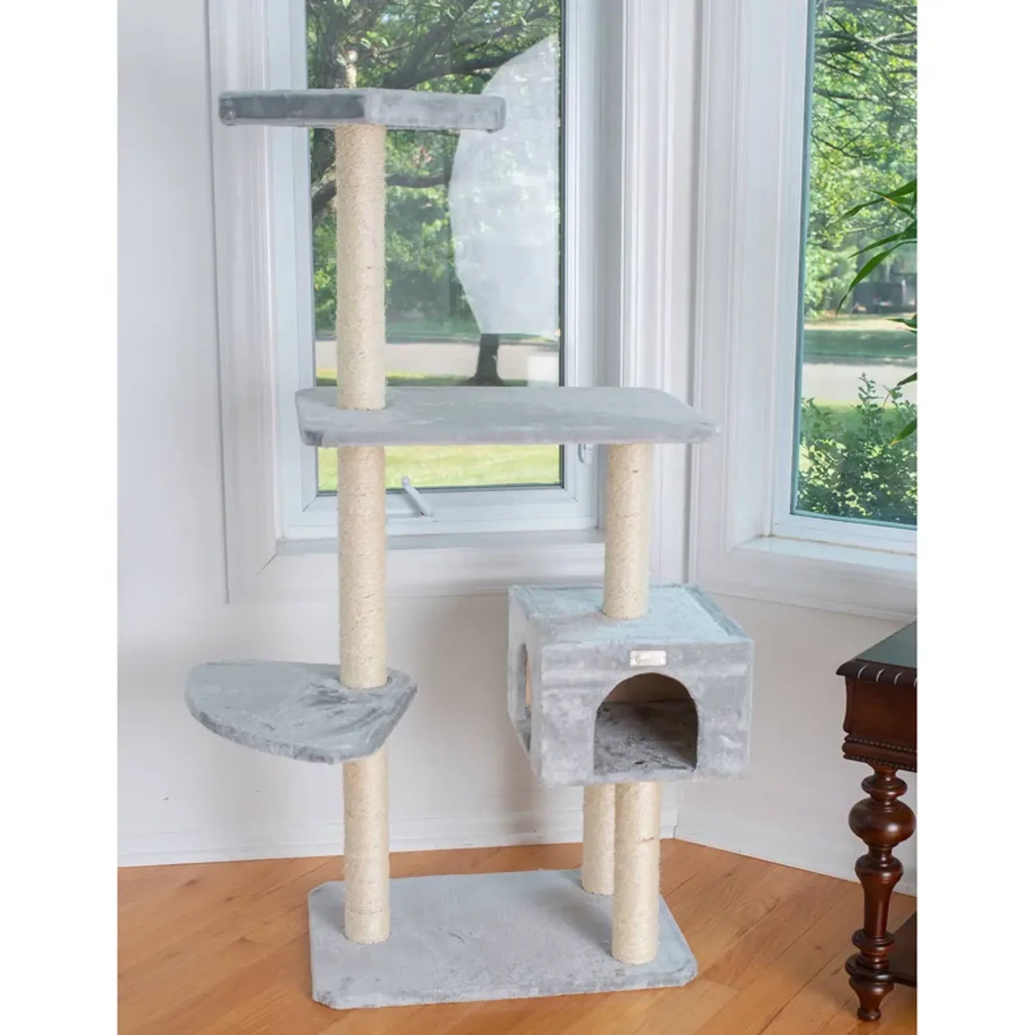 GleePet 57-Inch Cat Tree Real Wood Climbing Perch Gray