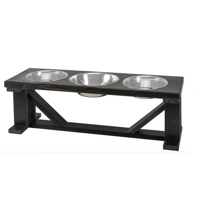Farmhouse 3-Bowl Elevated Dog Feeder Ebony Small, Black Base - Pets Perfect
