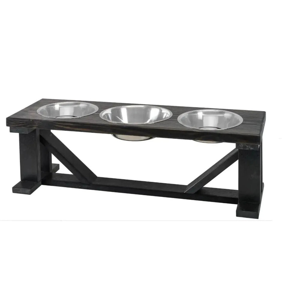 Farmhouse 3-Bowl Elevated Dog Feeder Ebony Small, Black Base - Pets Perfect