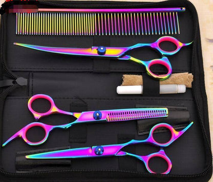 Professional Pet Grooming Scissors Set - 7 - Piece Kit with Curved, Straight & Thinning Shears - Pets Perfect