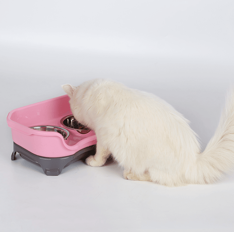 Dog Hugs Cat Pet Double Basin Stainless Steel Bowl Set - Food and Water Dog Bowl - Pets Perfect
