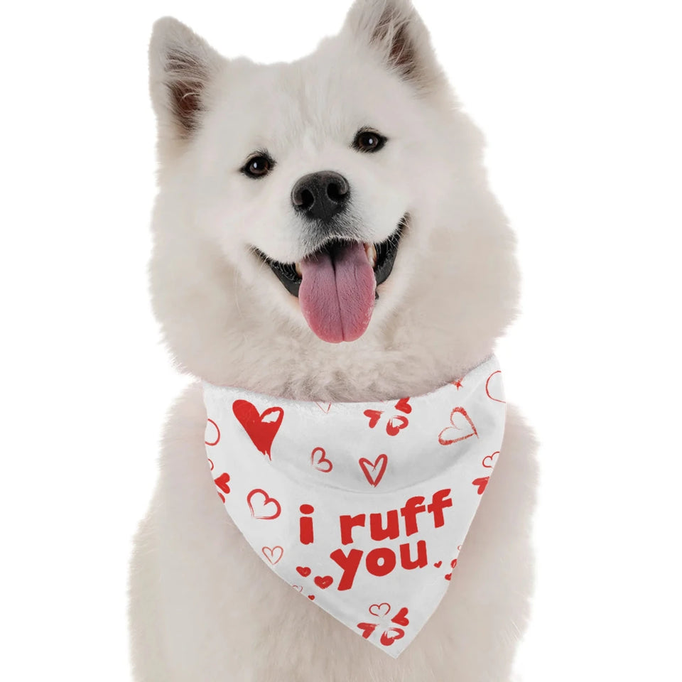 BanDoggie I Ruff You Dog Bandana - Holiday Print Microfiber Pet Bandana - Pets Perfect