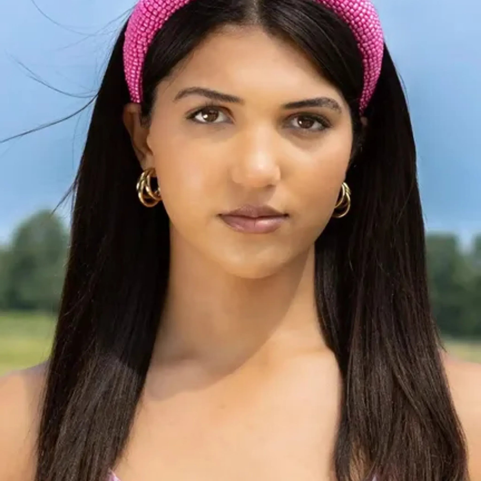 Pink Solid Beaded Headband