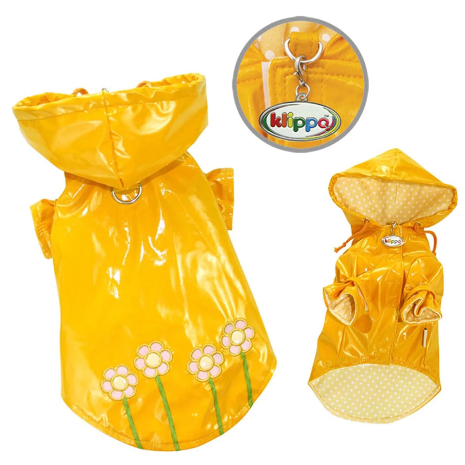 Klippo Polka Dots & Daisies Dog Raincoat with Soft Cotton Lining - Pets Perfect
