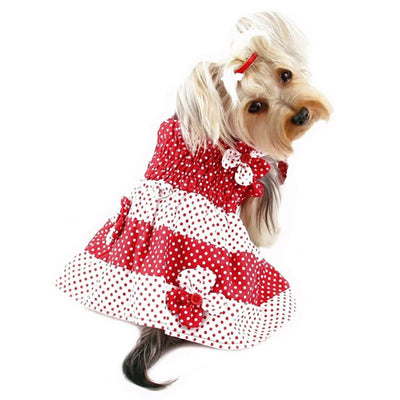 Klippo Red & White Polka Dots Dog Sundress with Contrasting Flowers - Pets Perfect