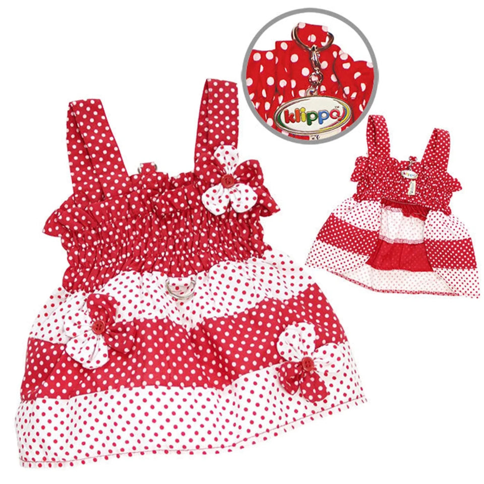 Klippo Red & White Polka Dots Dog Sundress with Contrasting Flowers - Pets Perfect
