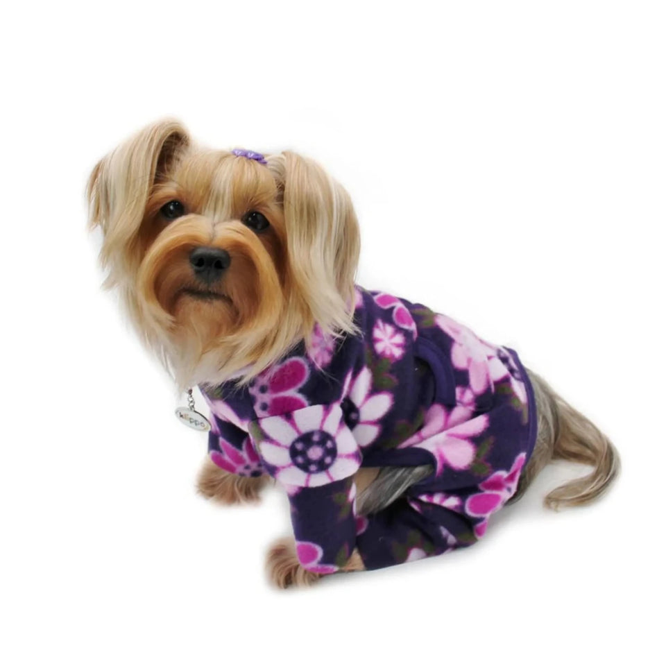 Klippo Midnight Garden Fleece Dog Turtleneck Pajamas with Pocket & D-Ring - Pets Perfect