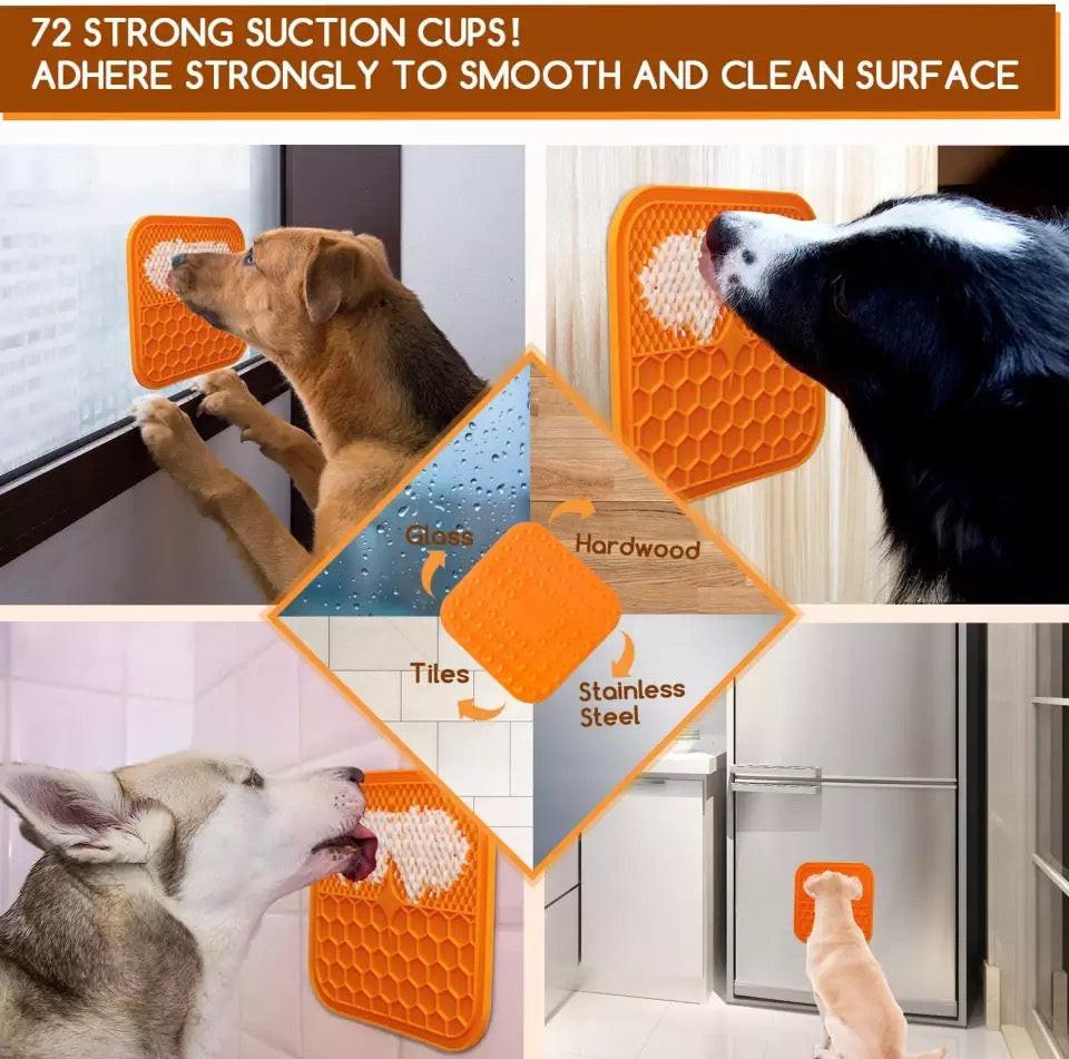 Pawsome Pets Silicone Dog Lick Mat with Dual Feeding Zones, Orange, view 2