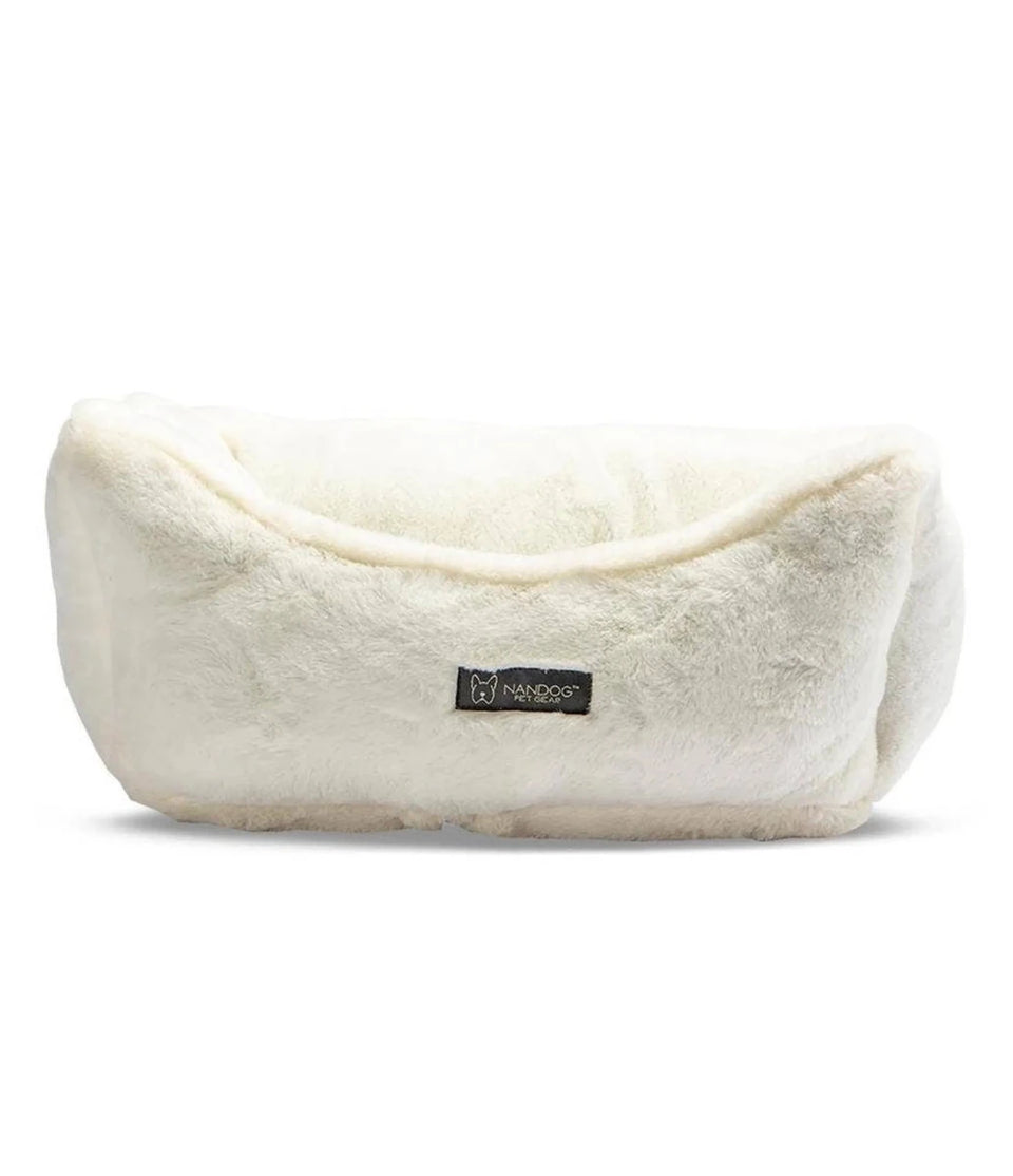 Cream NANDOG Cloud reversible pet bed with plush channel stitching, front view