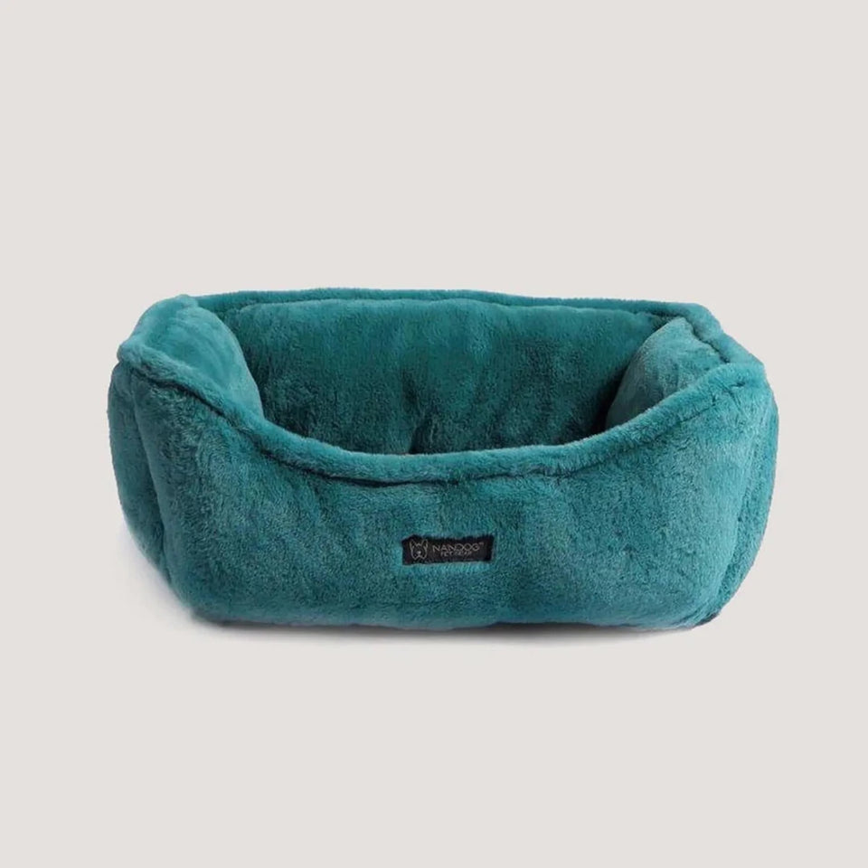 Teal NANDOG Cloud reversible pet bed with plush channel stitching, front view