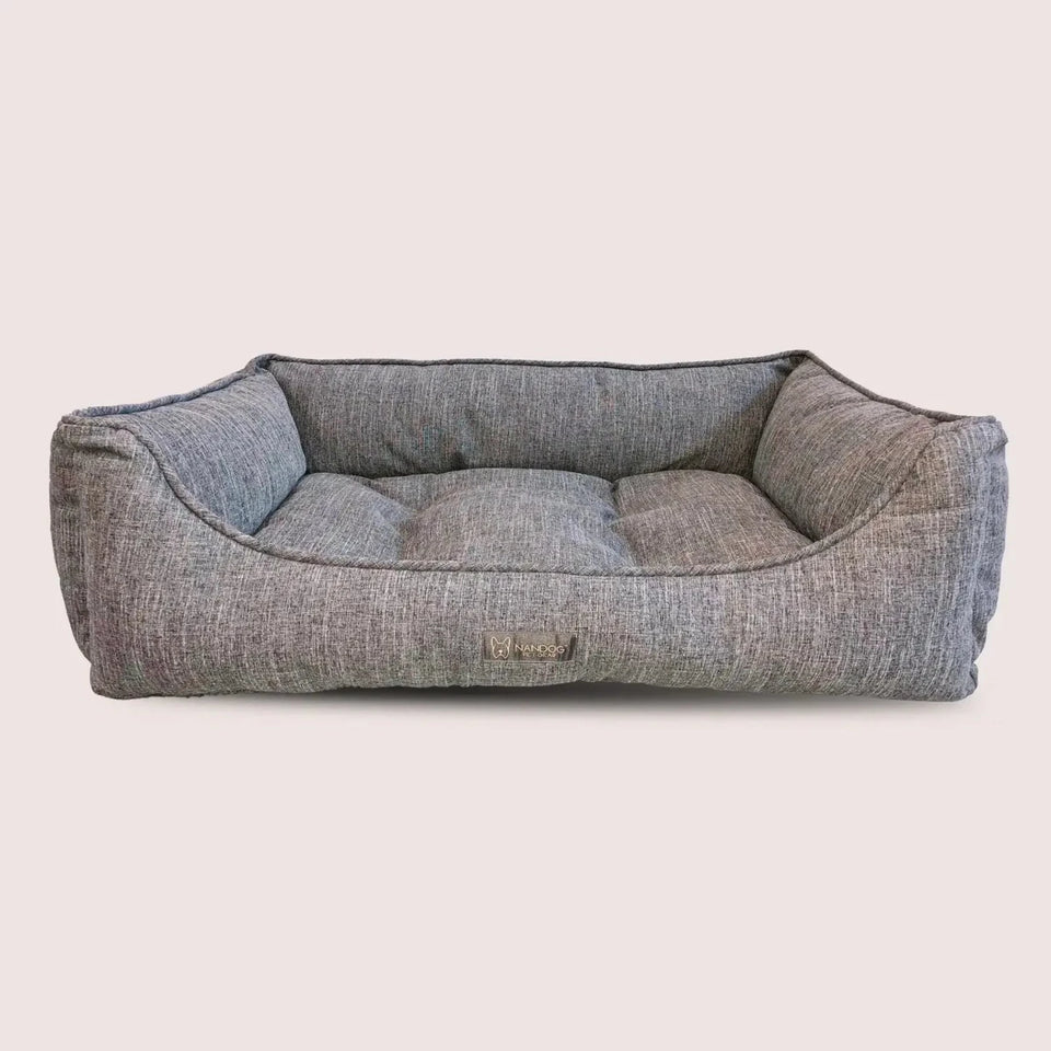 Gray NANDOG Poplin large reversible dog bed with raised bolstered sides