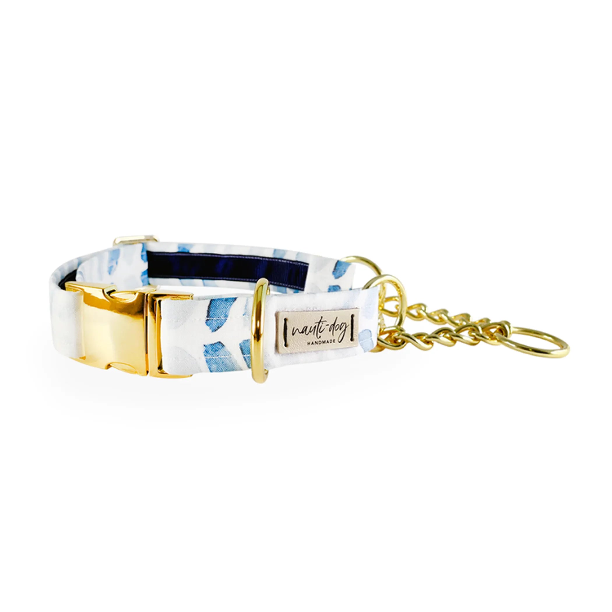 Raindrop Spring Watercolor Blue Herringbone Buckle & Martingale Dog Collar - Pack Of: 1