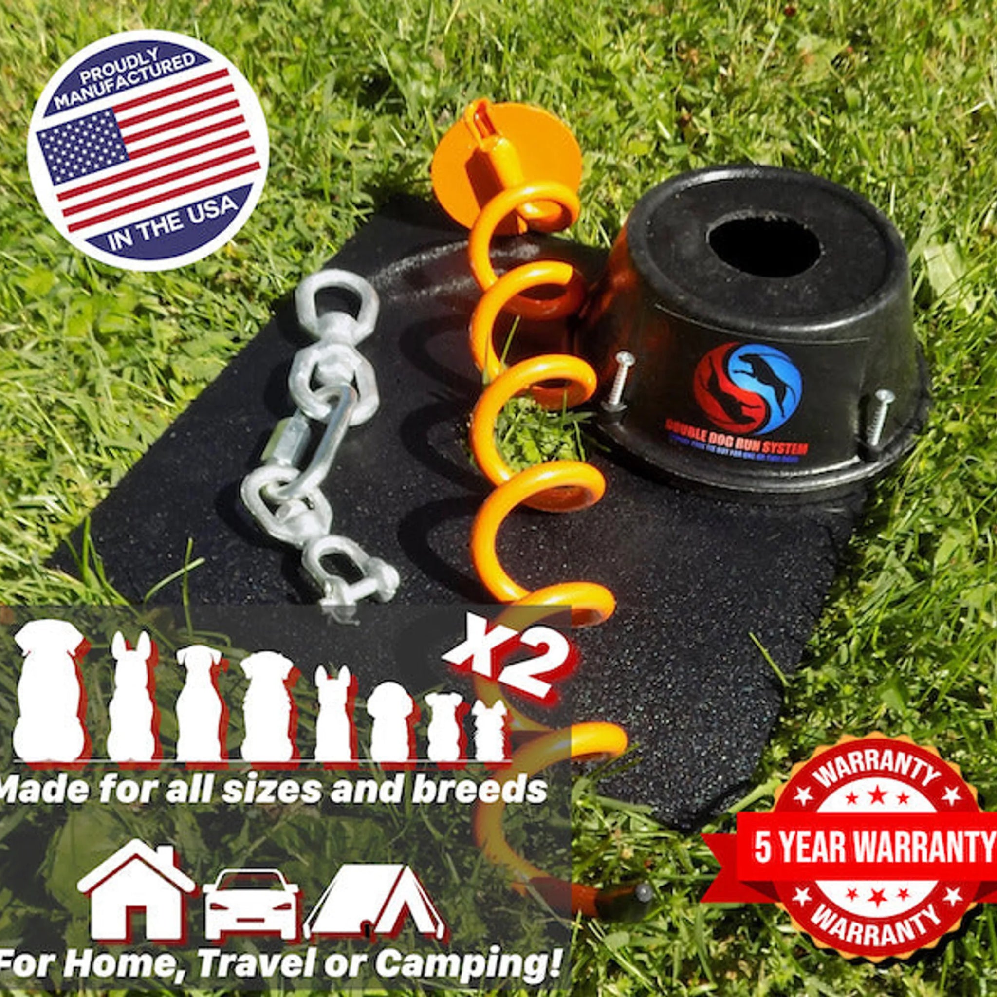 Double Dog Run Tangle-free Two Dog Tie Out Stake