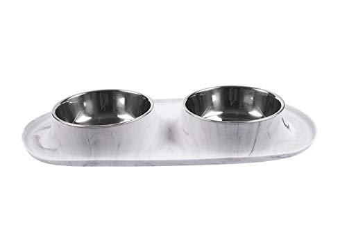 Messy Mutts Dog Double Feeder Marble 1.5 Cup Per Bowl - Pets Perfect