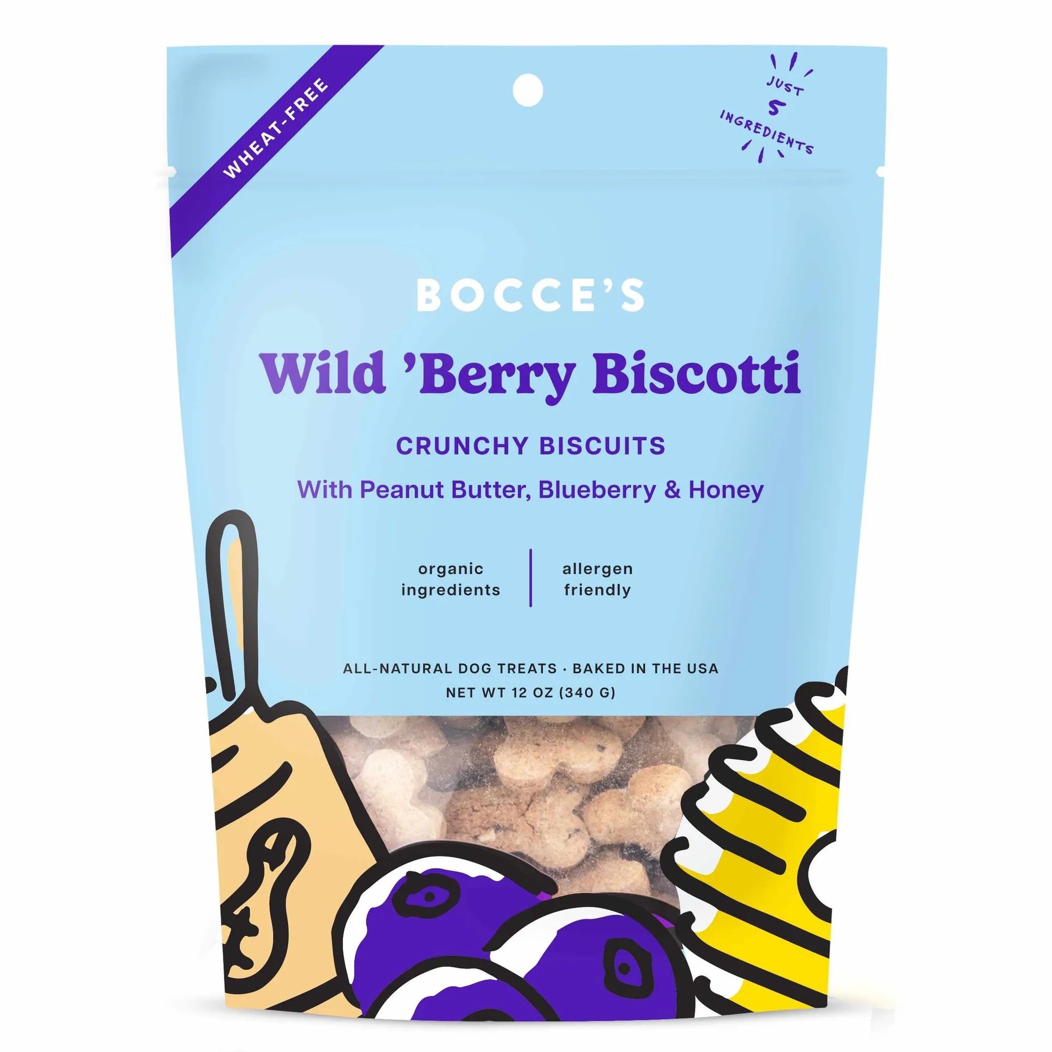 Bocce's Bakery Wild 'Berry Biscotti Small Batch Biscuits Dog Treats 12oz