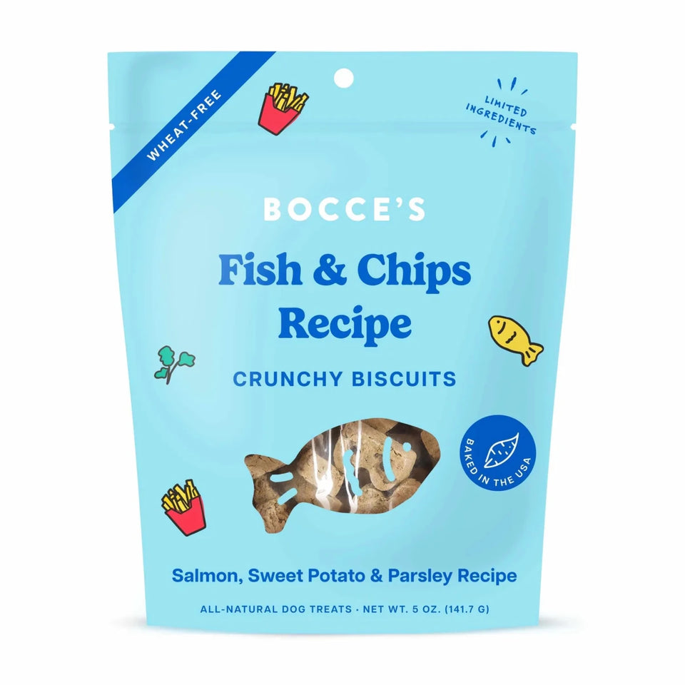Bocce's Bakery Fish & Chips Biscuit Dog Treats 5 oz - Pets Perfect