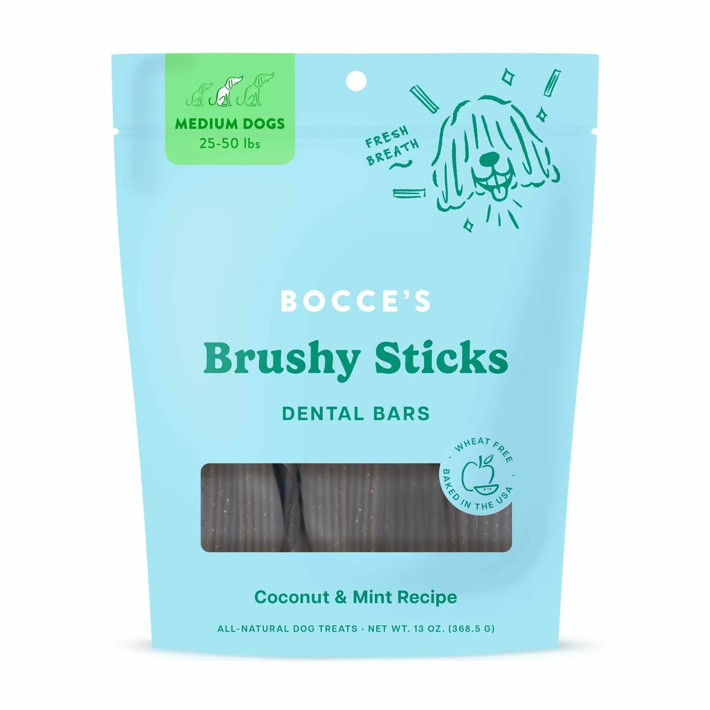 Bocce's Bakery Brushy Sticks Medium Dog Dental Treats 13oz - Natural Daily Dental Chews