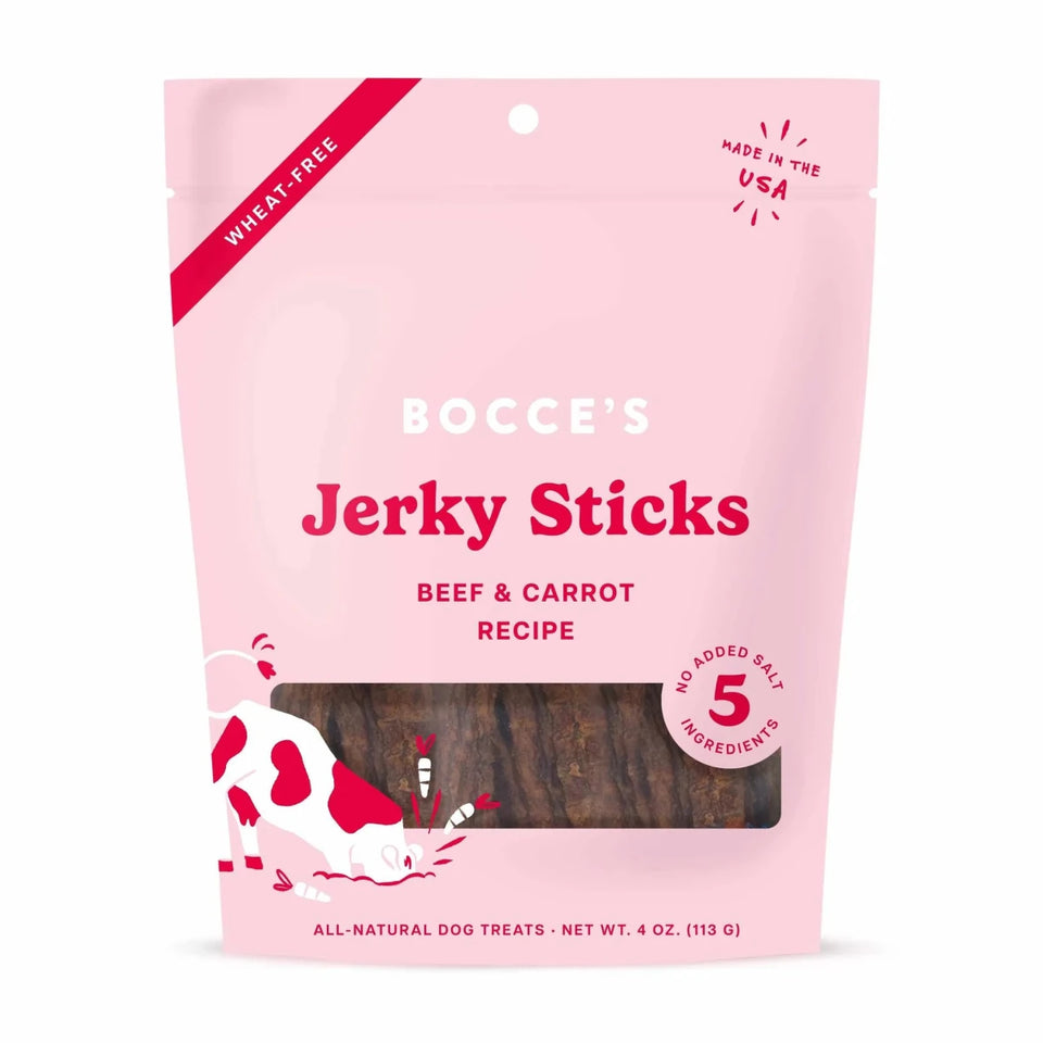 Bocce's Bakery Beef Carrot Jerky Sticks Dog Treats 4 oz - Pets Perfect