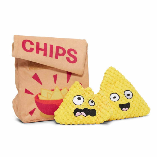BARK A-Maize-ing Corn Chips - 3-in-1 Tortilla Chip Plush Squeaky Crinkle Dog Toy Small