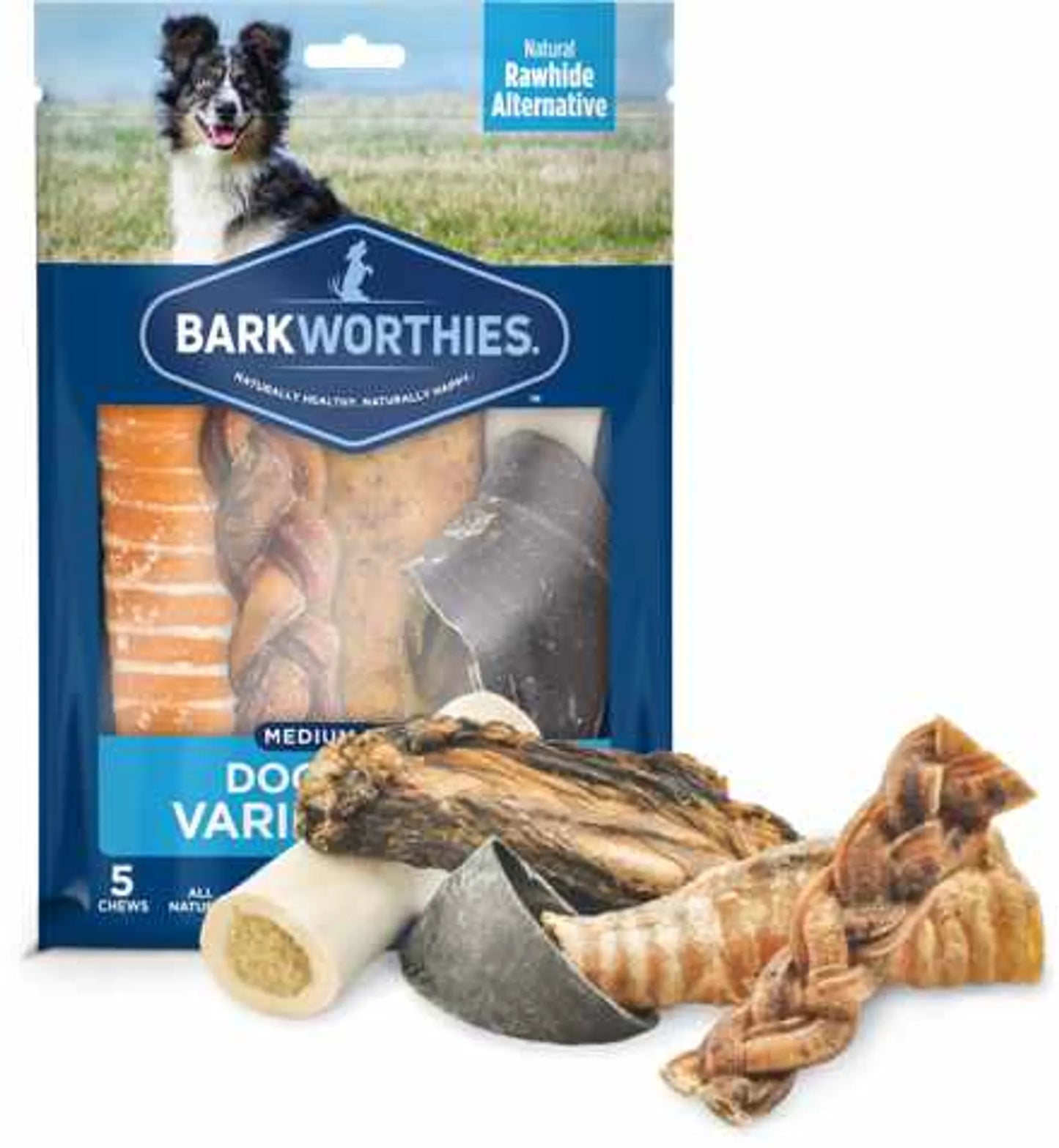 Barkworthies Medium Variety Pack - Assorted Natural Dog Chews Sampler 1lb