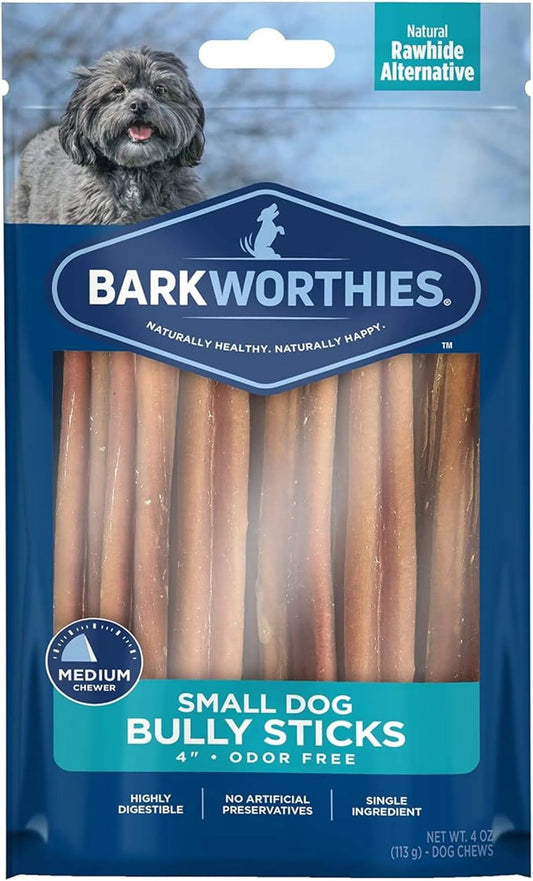 Odor Free Bully Sticks for Dogs - 4 Inch Natural Beef Chews (12 Pack)
