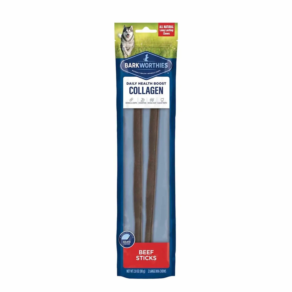 Barkworthies Collagen Beef Sticks Plain 12" 2 ct - Pets Perfect