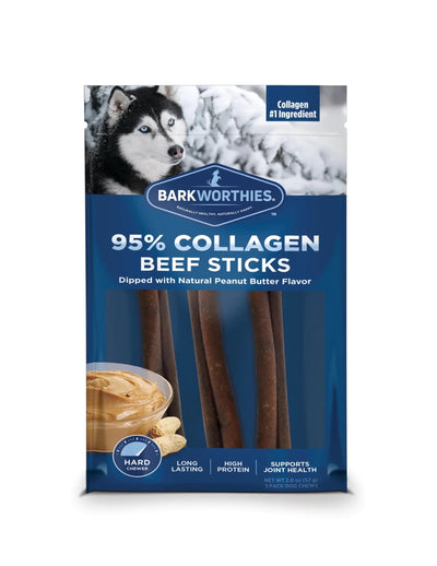 Barkworthies Collagen Beef Sticks Peanut Butter 6" 3 ct - Pets Perfect