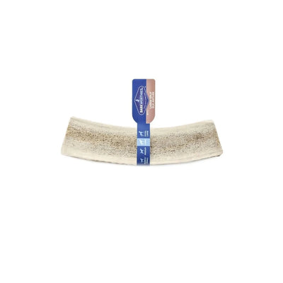 Barkworthies split elk antler chew with blue center band on white background