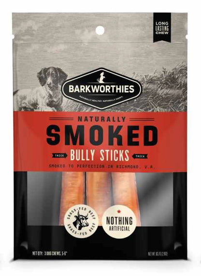 Premium Smoked Bully Sticks for Dogs - 6 Inch Thick Natural Beef Chews (3 Pack)