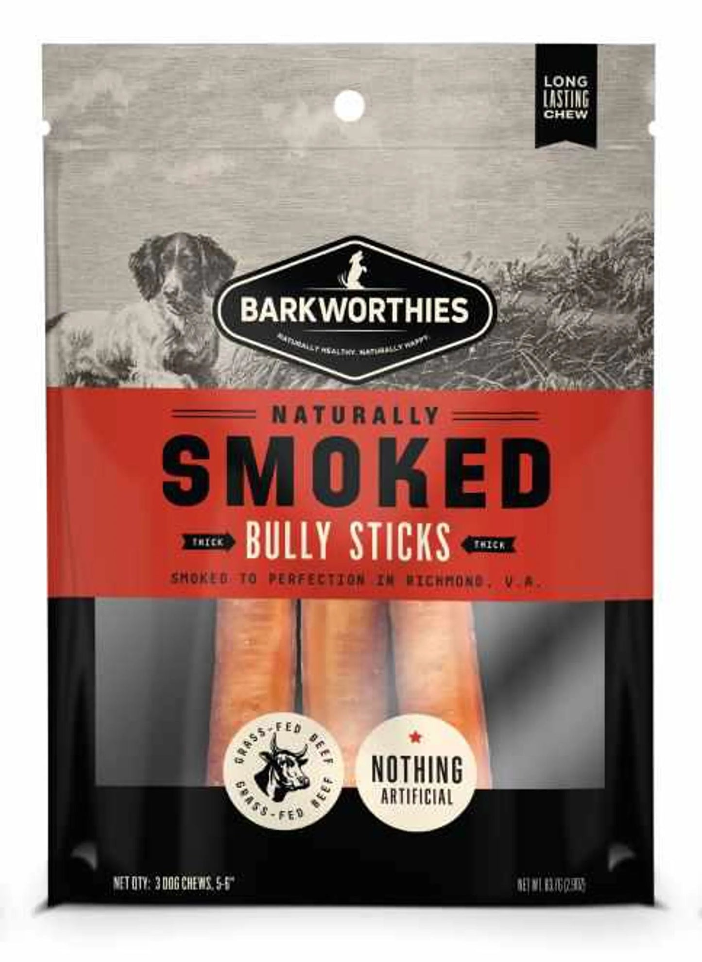 Premium Smoked Bully Sticks for Dogs - 6 Inch Thick Natural Beef Chews (3 Pack)