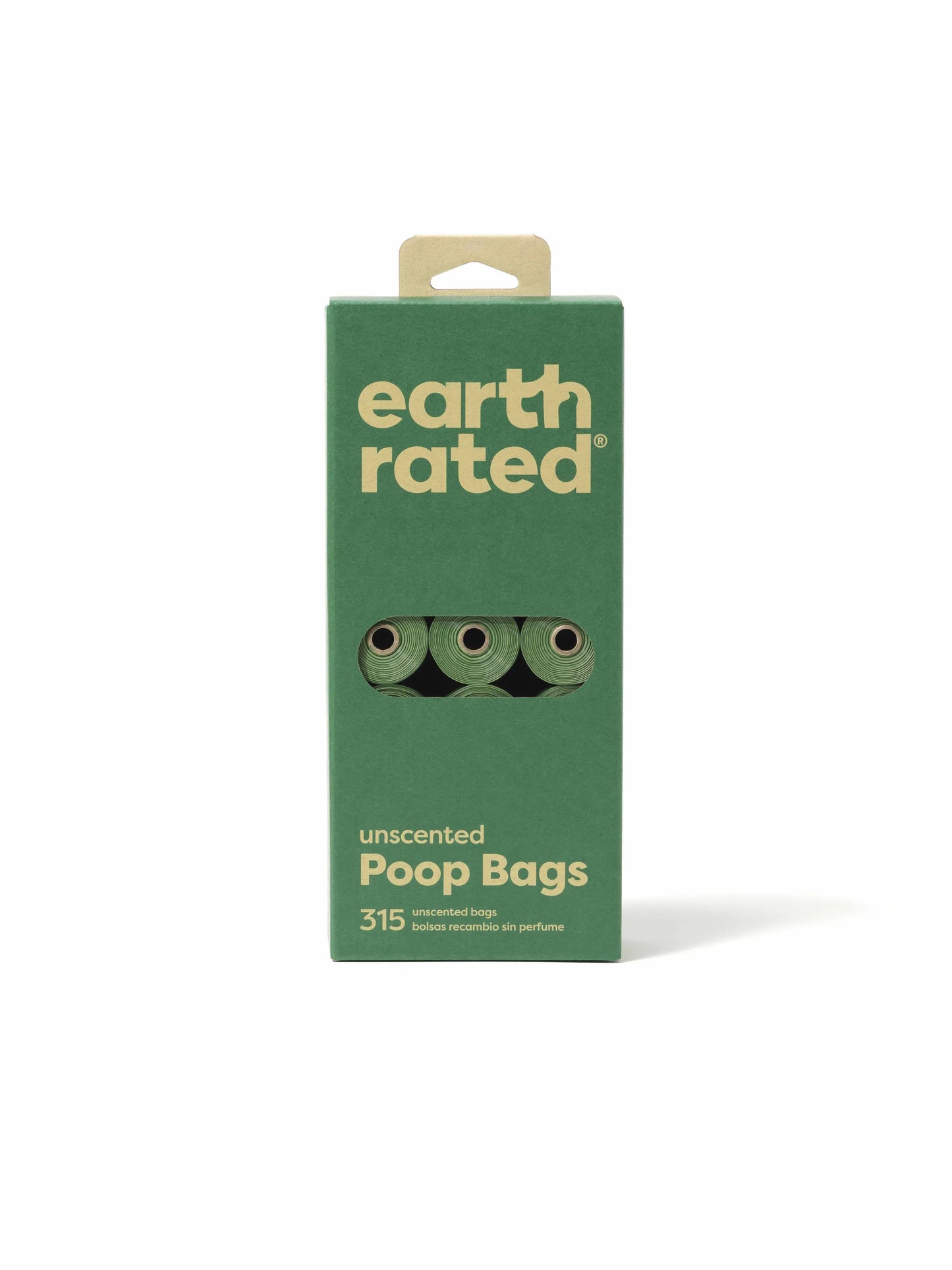 Earth Rated Unscented Poop Bags 315ct on 21 Refill Rolls in eco-friendly green packaging for pet waste cleanup