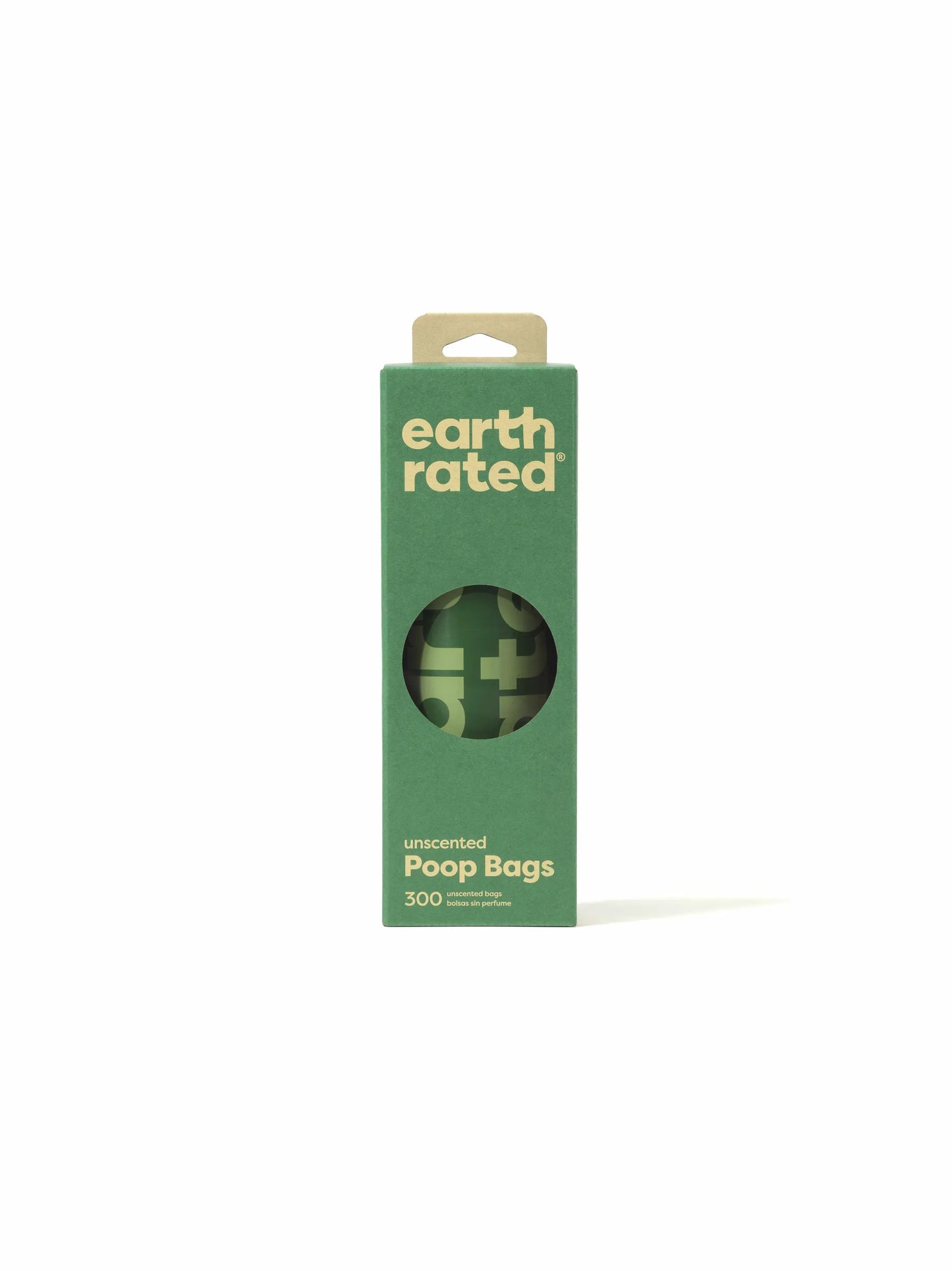 Earth Rated Unscented Poop Bags 300ct on a Large Single Roll in green eco-friendly packaging for pet supplies needs