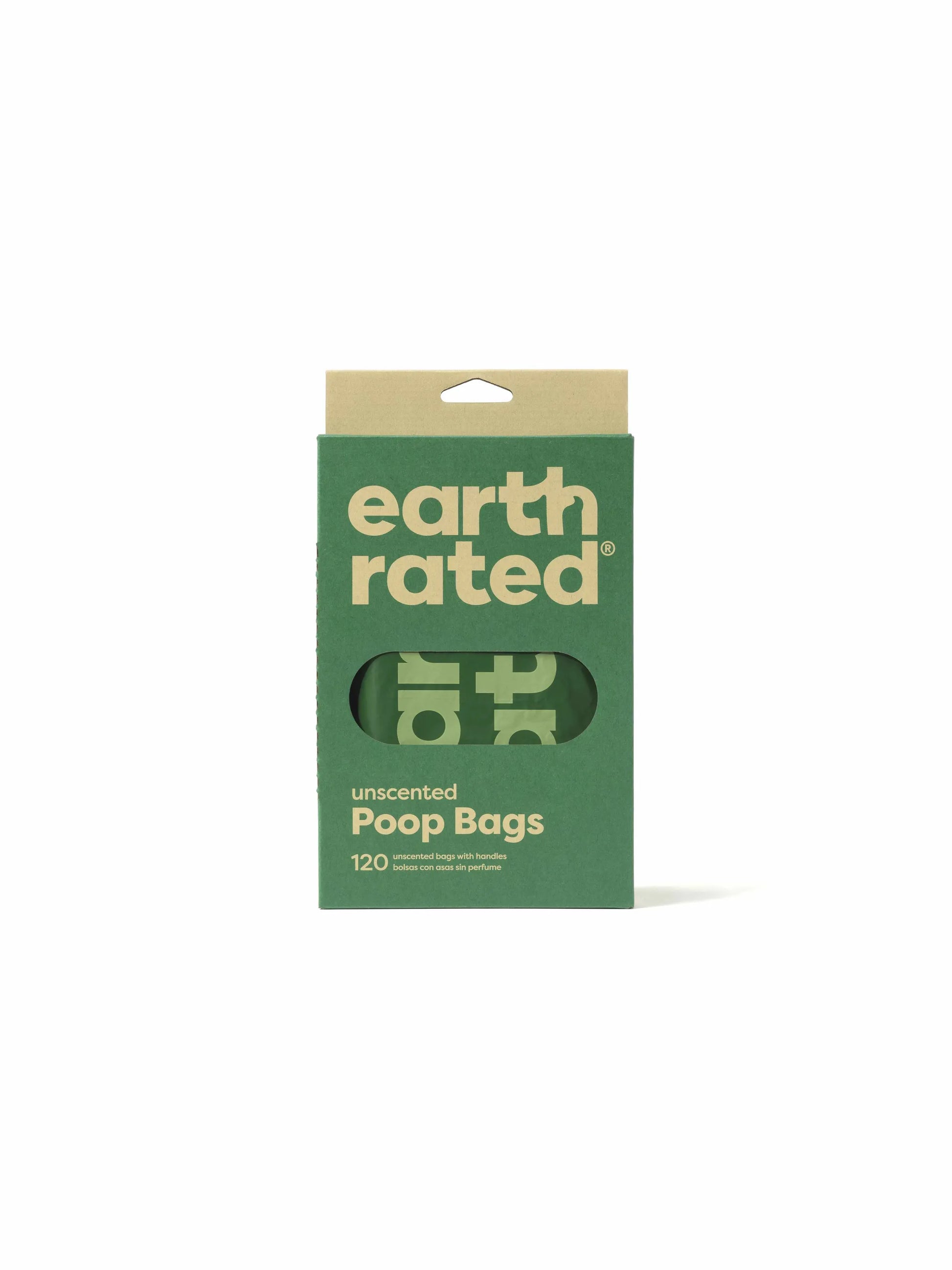 Earth Rated Unscented Easy-Tie Handle Bags 120ct in green packaging for dog waste cleanup in online pet store