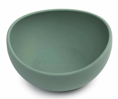 Sage green FuzzYard Life silicone dog bowl, angled front view