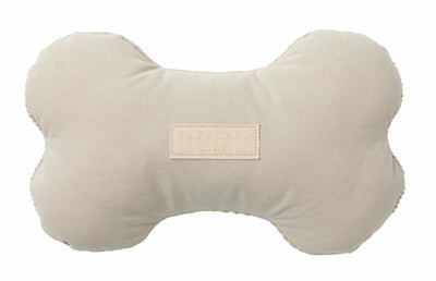 Light gray FuzzYard Life bone-shaped plush dog toy, front view